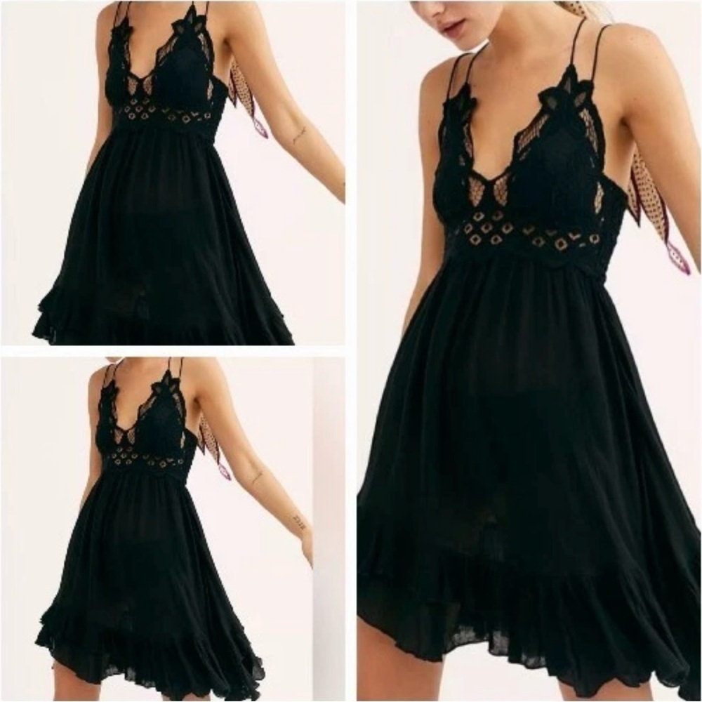 Free People Adella Slip dress Elegant Black Lace size Small